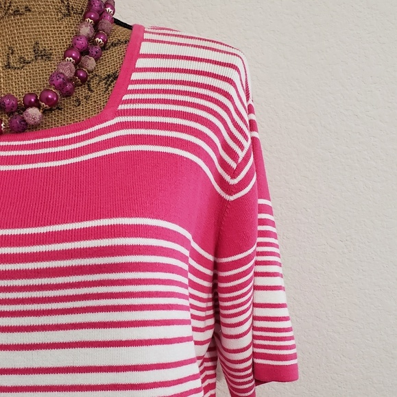 Sag Harbor Woman short sleeve pink and white striped sweater PLUS 1X - Picture 3 of 8